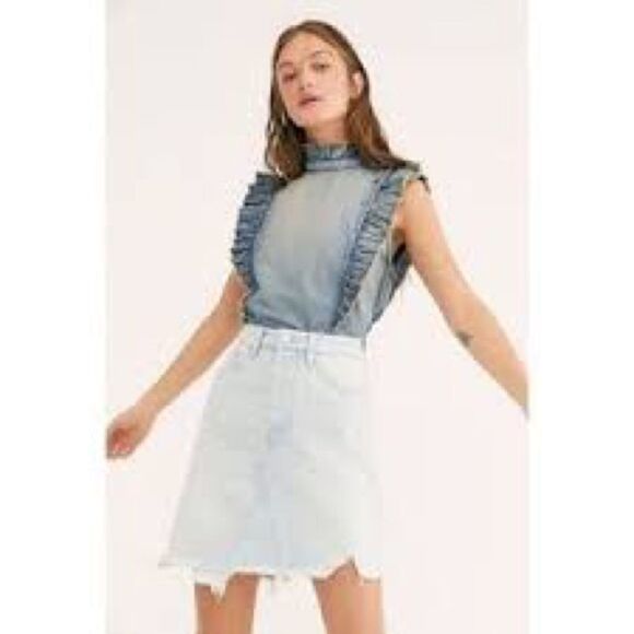 Free People Going Rogue Light Blue Demin Jean Skirt Size 25 - Picture 2 of 6